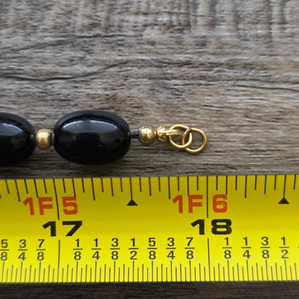 Vintage 80s Monet Black Bead Choker Necklace Gold Accents Lucite Statement